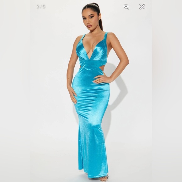 Ariel Satin Maxi Dress - Aqua Size M - Picture 4 of 6